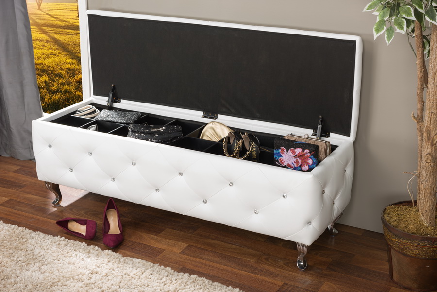 White leather outlet ottoman bench